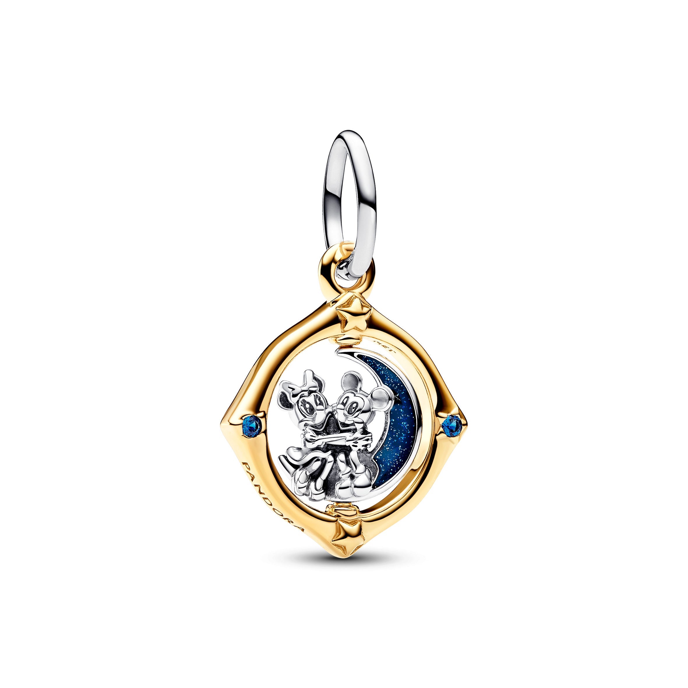 PANDORA Disney Mickey Mouse And Minnie Mouse Two-tone Spinning Moon Dangle Charm 14K Gold Plated Unique Metal Blend Disney X PANDORA Charms Bracelet