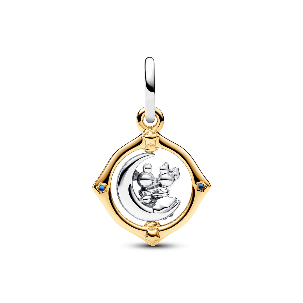 PANDORA Disney Mickey Mouse And Minnie Mouse Two-tone Spinning Moon Dangle Charm 14K Gold Plated Unique Metal Blend Disney X PANDORA Charms Bracelet
