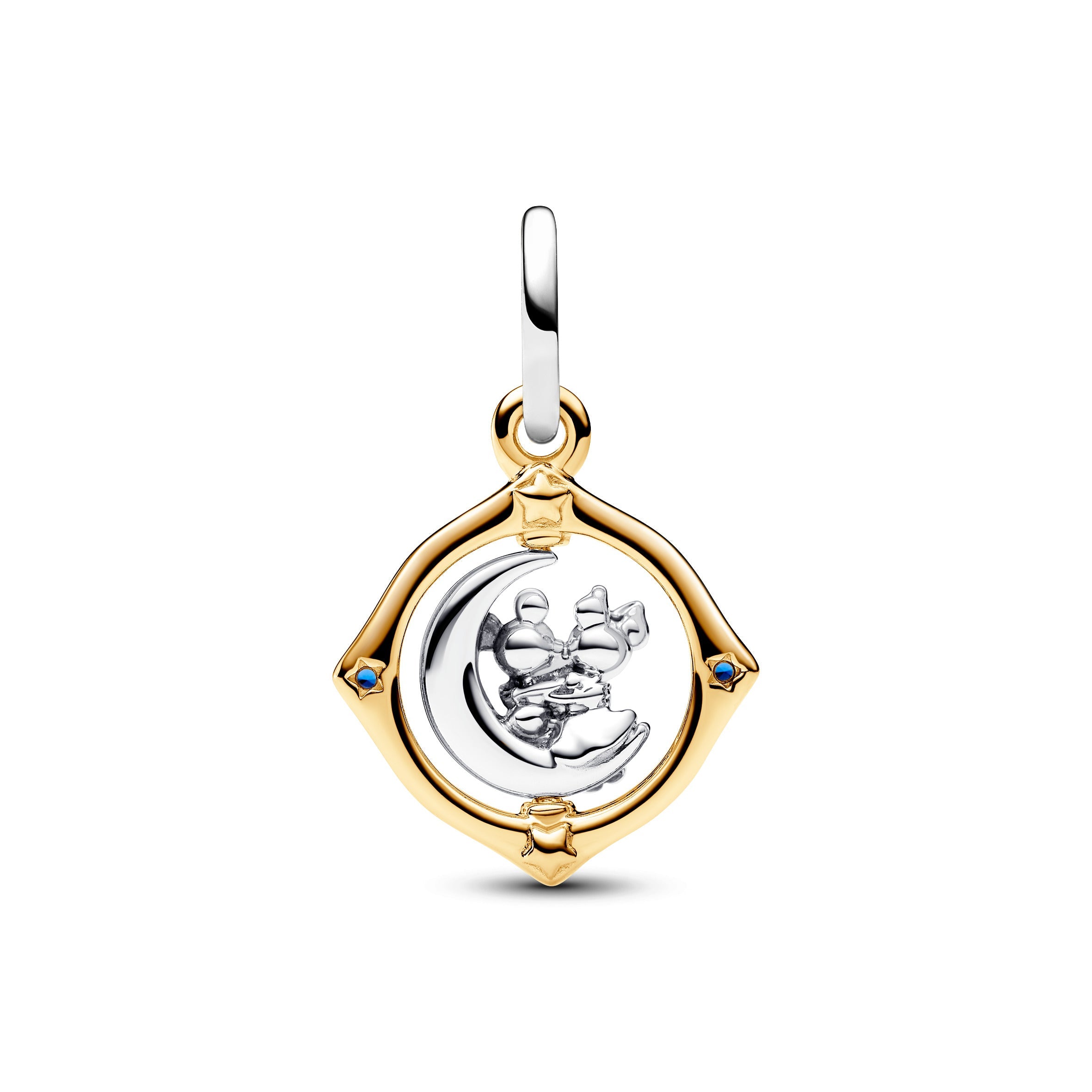 PANDORA Disney Mickey Mouse And Minnie Mouse Two-tone Spinning Moon Dangle Charm 14K Gold Plated Unique Metal Blend Disney X PANDORA Charms Bracelet