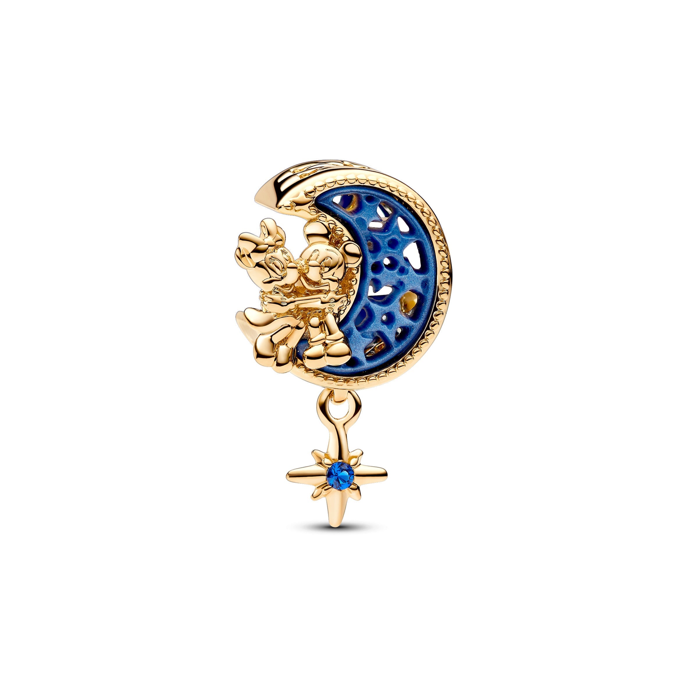 PANDORA Disney Mickey Mouse And Minnie Mouse Crescent Moon Charm 14K Gold Plated Unique Metal Blend Disney X PANDORA Charms Bracelet Charm Jewelry