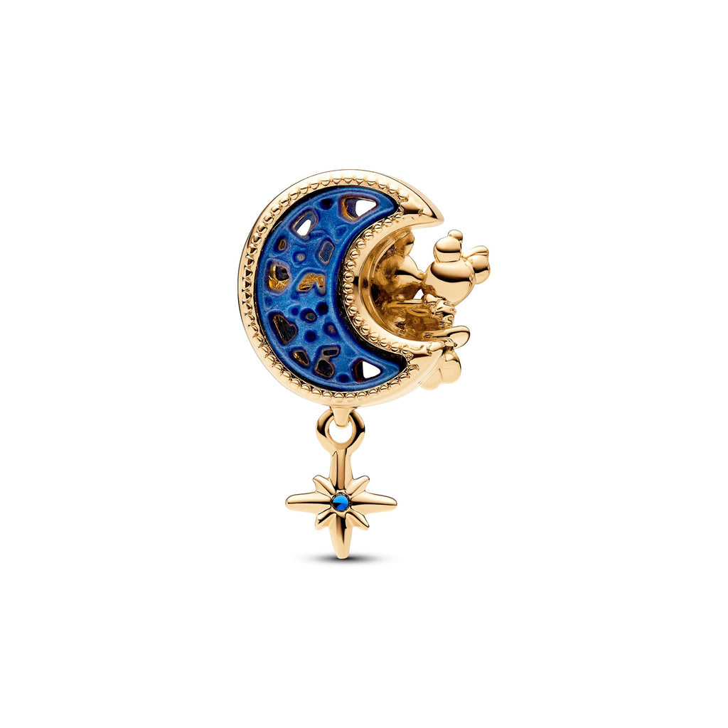 PANDORA Disney Mickey Mouse And Minnie Mouse Crescent Moon Charm 14K Gold Plated Unique Metal Blend Disney X PANDORA Charms Bracelet Charm Jewelry