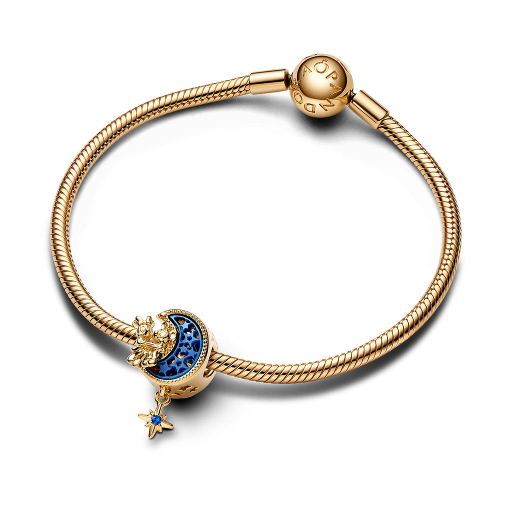 PANDORA Disney Mickey Mouse And Minnie Mouse Crescent Moon Charm 14K Gold Plated Unique Metal Blend Disney X PANDORA Charms Bracelet Charm Jewelry