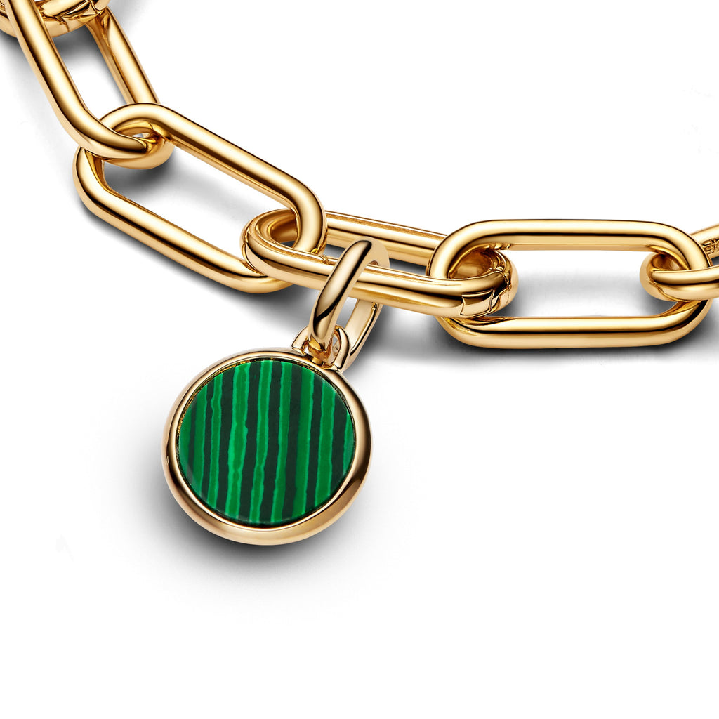 PANDORA Green Engravable Mini Medallion Charm 14K Gold Plated Unique Metal Blend Colours Charms Bracelet Charm Jewelry Gift