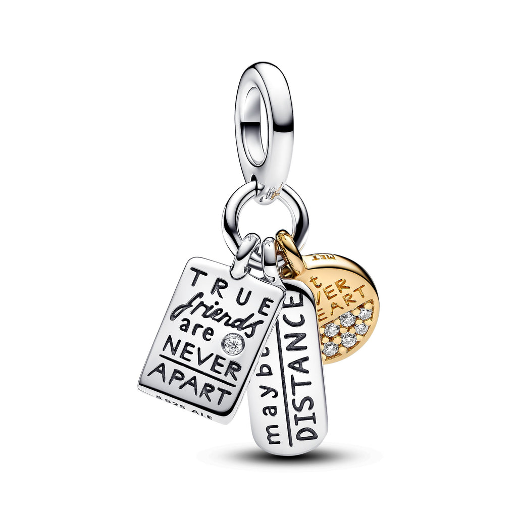 PANDORA Friendship Triple Dangle Charm 14K Gold Plated Unique Metal Blend Clear Be Love Charms Bracelet Charm Jewelry Gift