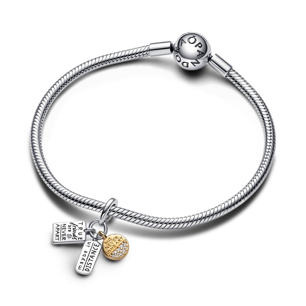 PANDORA Friendship Triple Dangle Charm 14K Gold Plated Unique Metal Blend Clear Be Love Charms Bracelet Charm Jewelry Gift