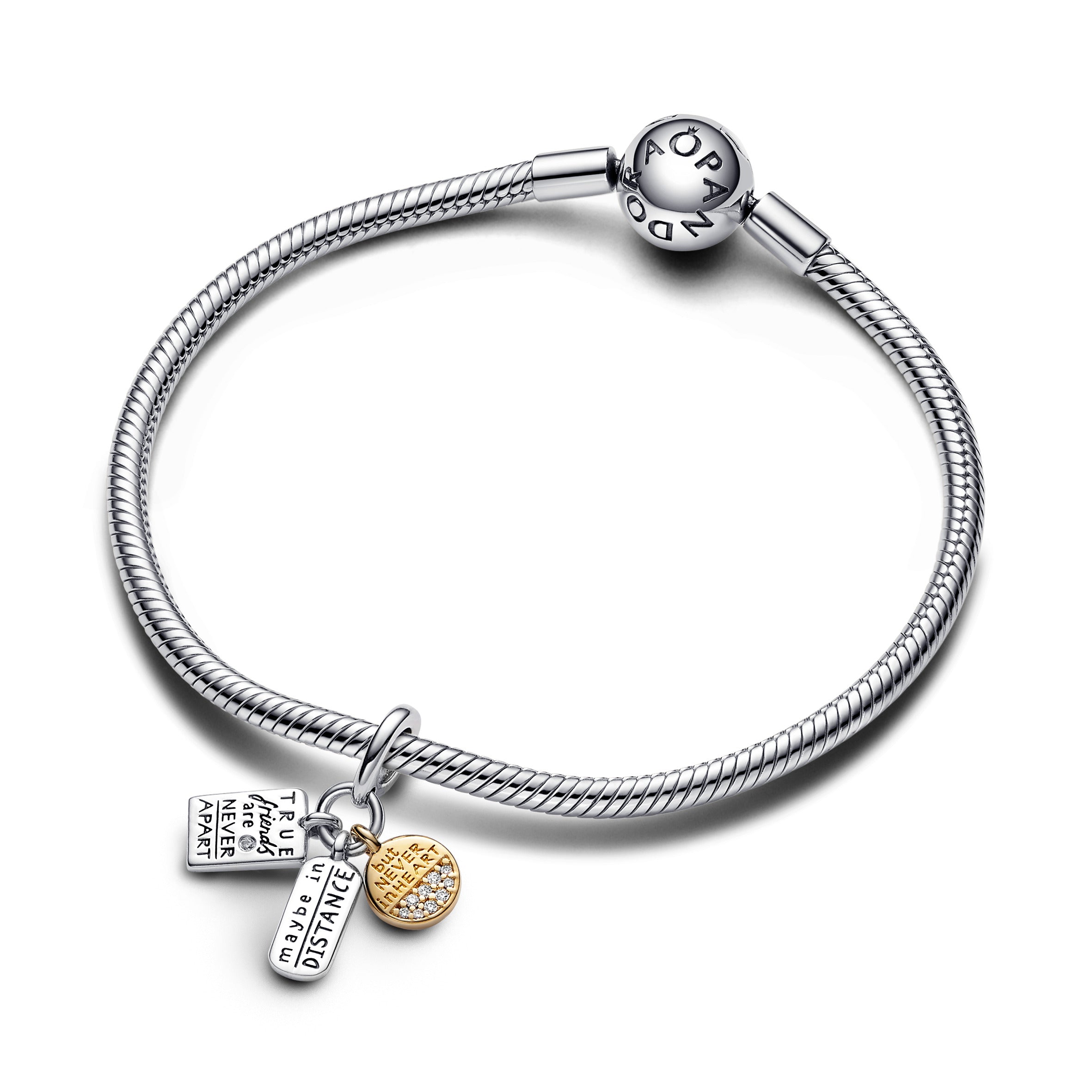 PANDORA Friendship Triple Dangle Charm 14K Gold Plated Unique Metal Blend Clear Be Love Charms Bracelet Charm Jewelry Gift