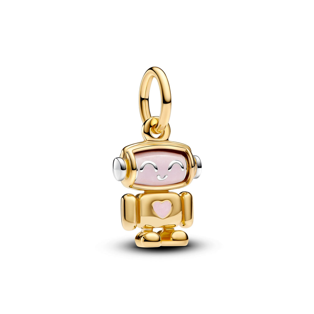 PANDORA Spinnable Face Robot Dangle Charm 14K Gold Plated Unique Metal Blend Pearlescent Be Love Charms Bracelet Charm Jewelry Gift