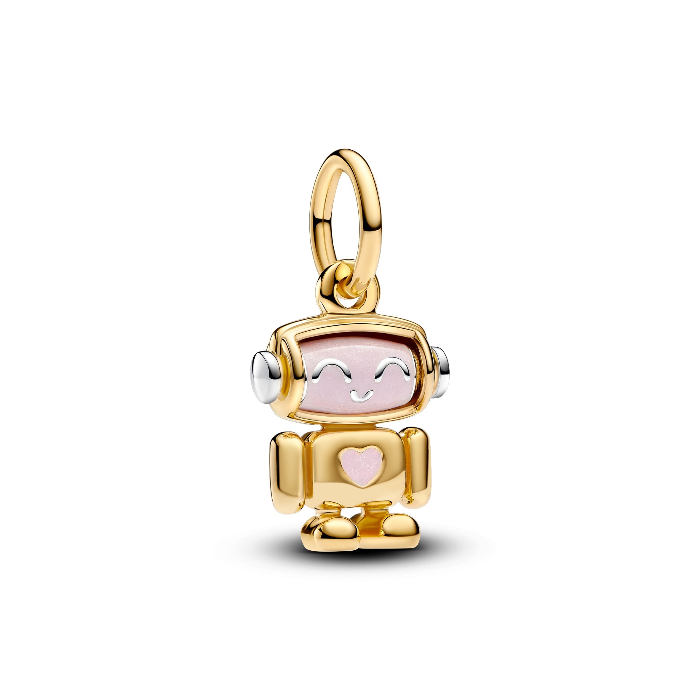 PANDORA Spinnable Face Robot Dangle Charm 14K Gold Plated Unique Metal Blend Pearlescent Be Love Charms Bracelet Charm Jewelry Gift