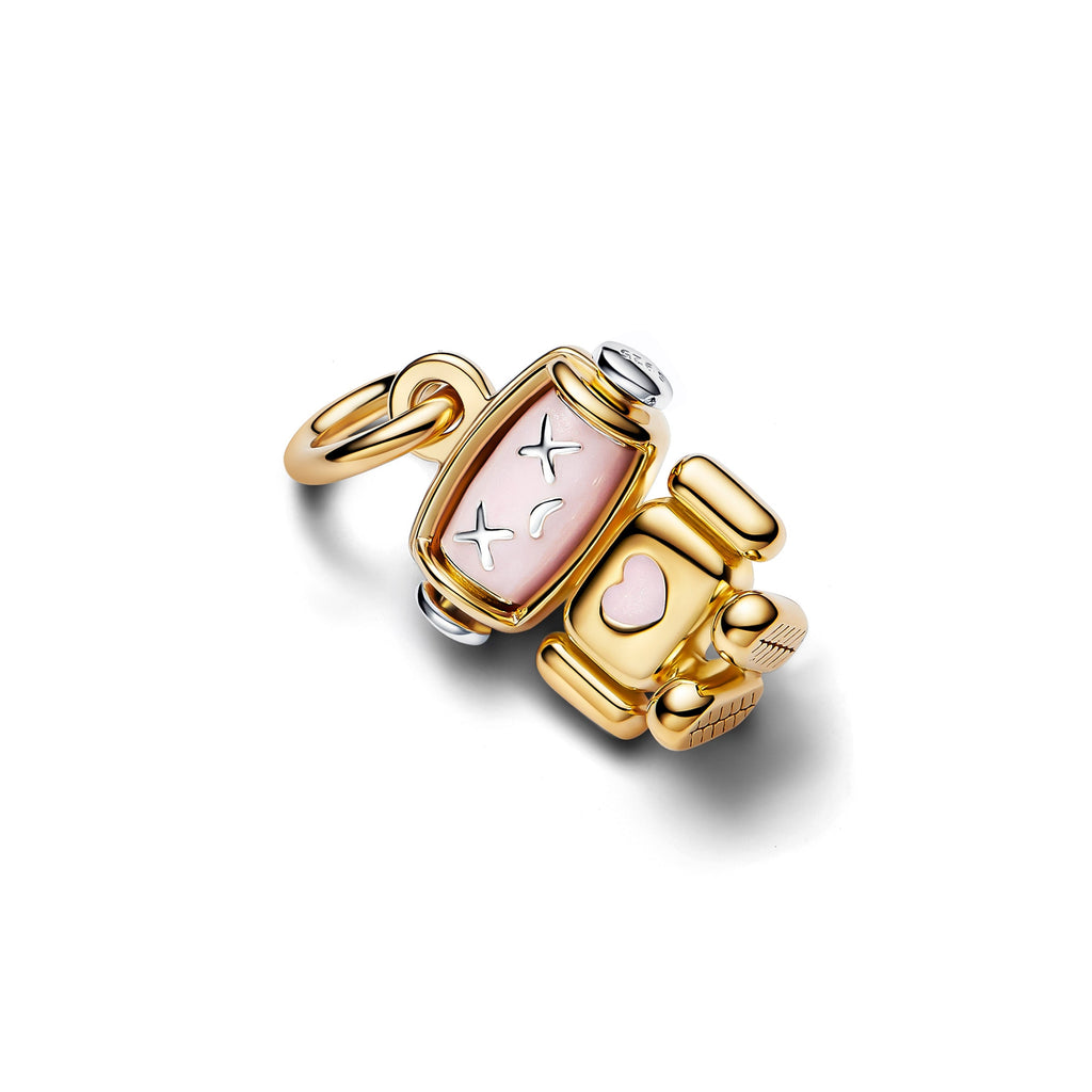 PANDORA Spinnable Face Robot Dangle Charm 14K Gold Plated Unique Metal Blend Pearlescent Be Love Charms Bracelet Charm Jewelry Gift