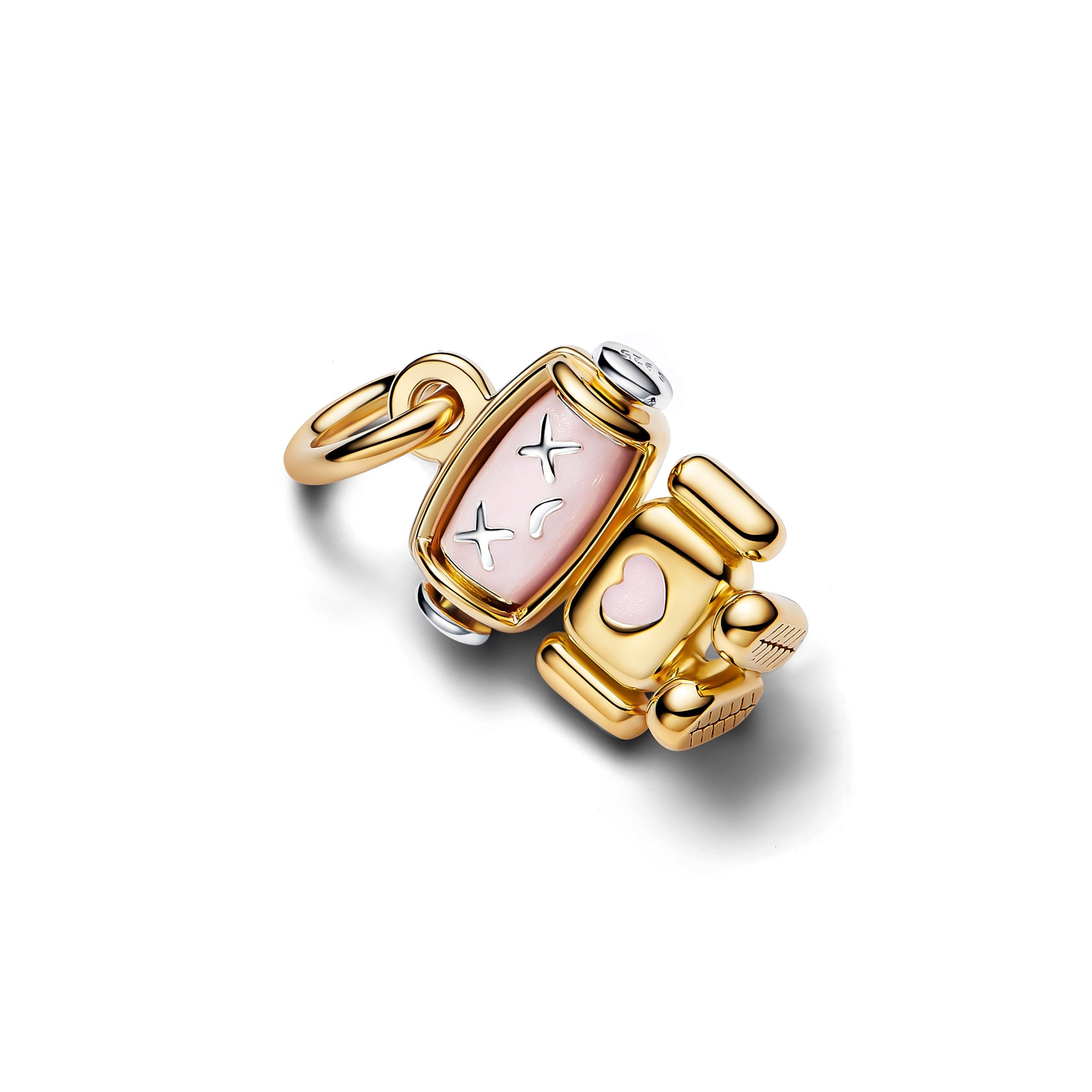 PANDORA Spinnable Face Robot Dangle Charm 14K Gold Plated Unique Metal Blend Pearlescent Be Love Charms Bracelet Charm Jewelry Gift
