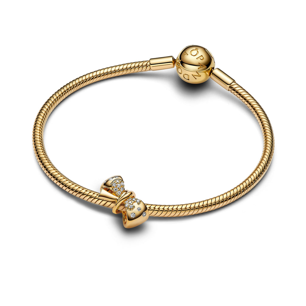 PANDORA Sparkling Bow Charm 14K Gold Plated Unique Metal Blend Charms Bracelet Charm Jewelry Gift