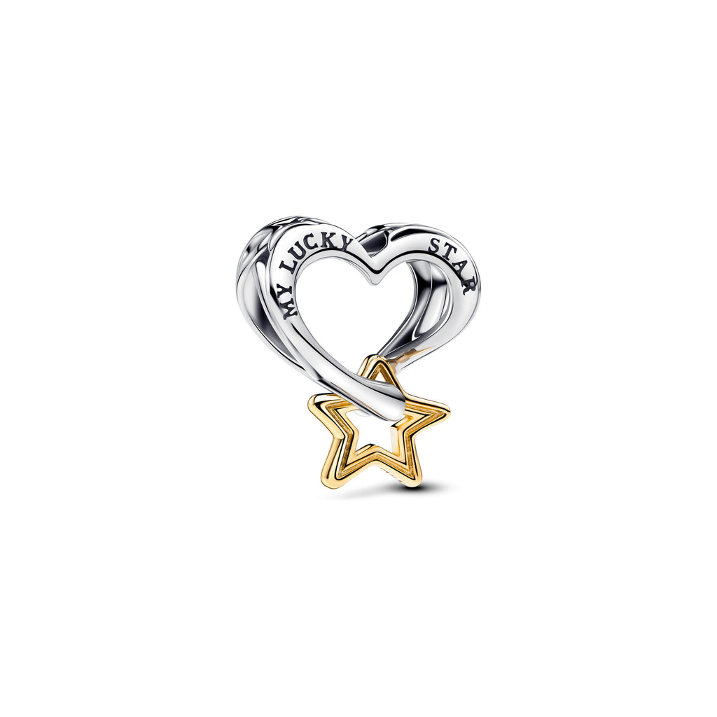 PANDORA Lucky Star And Heart Charm 14K Gold Plated Unique Metal Blend Colour And Sparkle Charms Bracelet Charm Jewelry Gift
