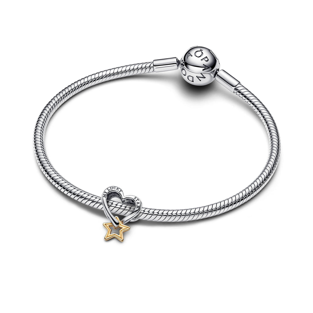 PANDORA Lucky Star And Heart Charm 14K Gold Plated Unique Metal Blend Colour And Sparkle Charms Bracelet Charm Jewelry Gift