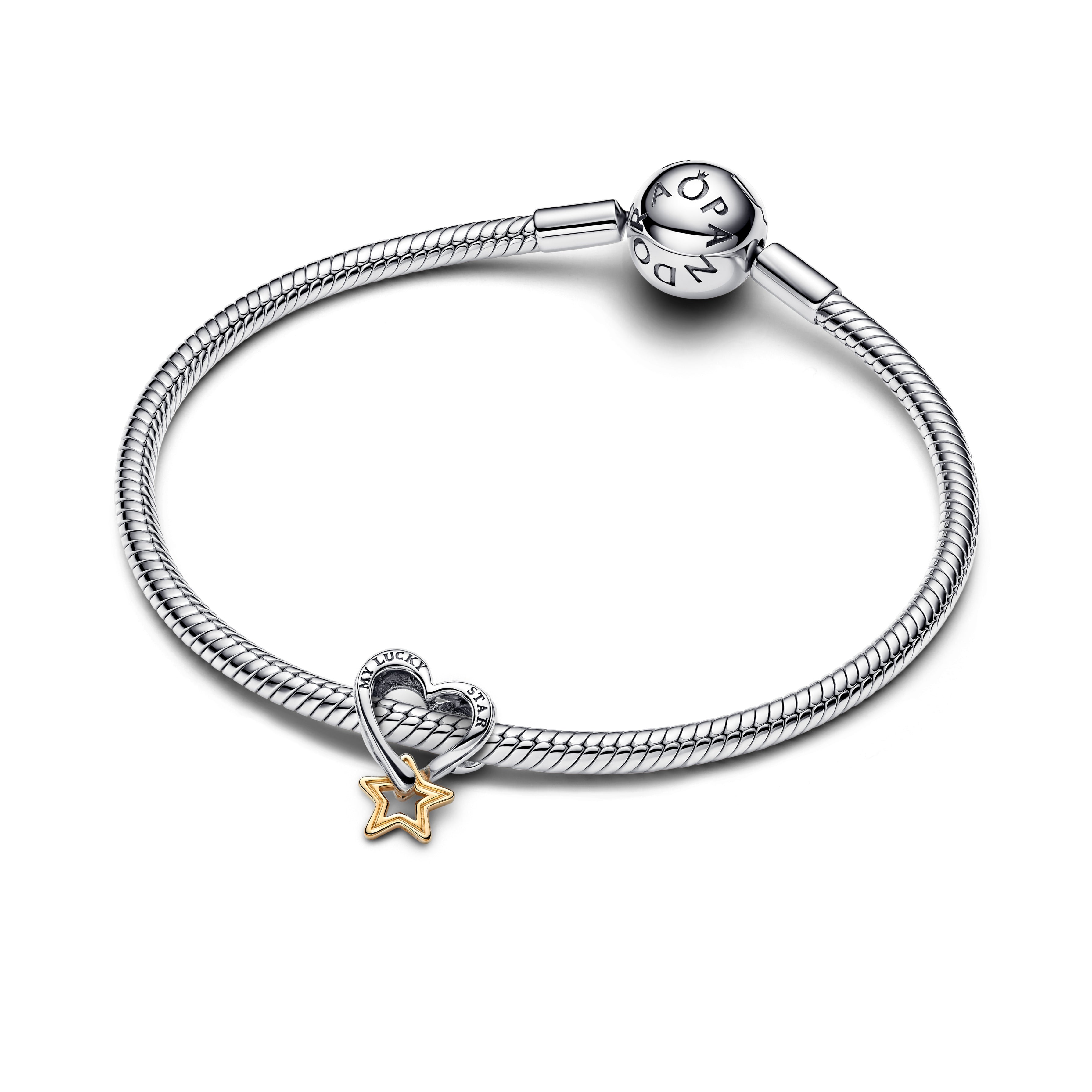 PANDORA Lucky Star And Heart Charm 14K Gold Plated Unique Metal Blend Colour And Sparkle Charms Bracelet Charm Jewelry Gift