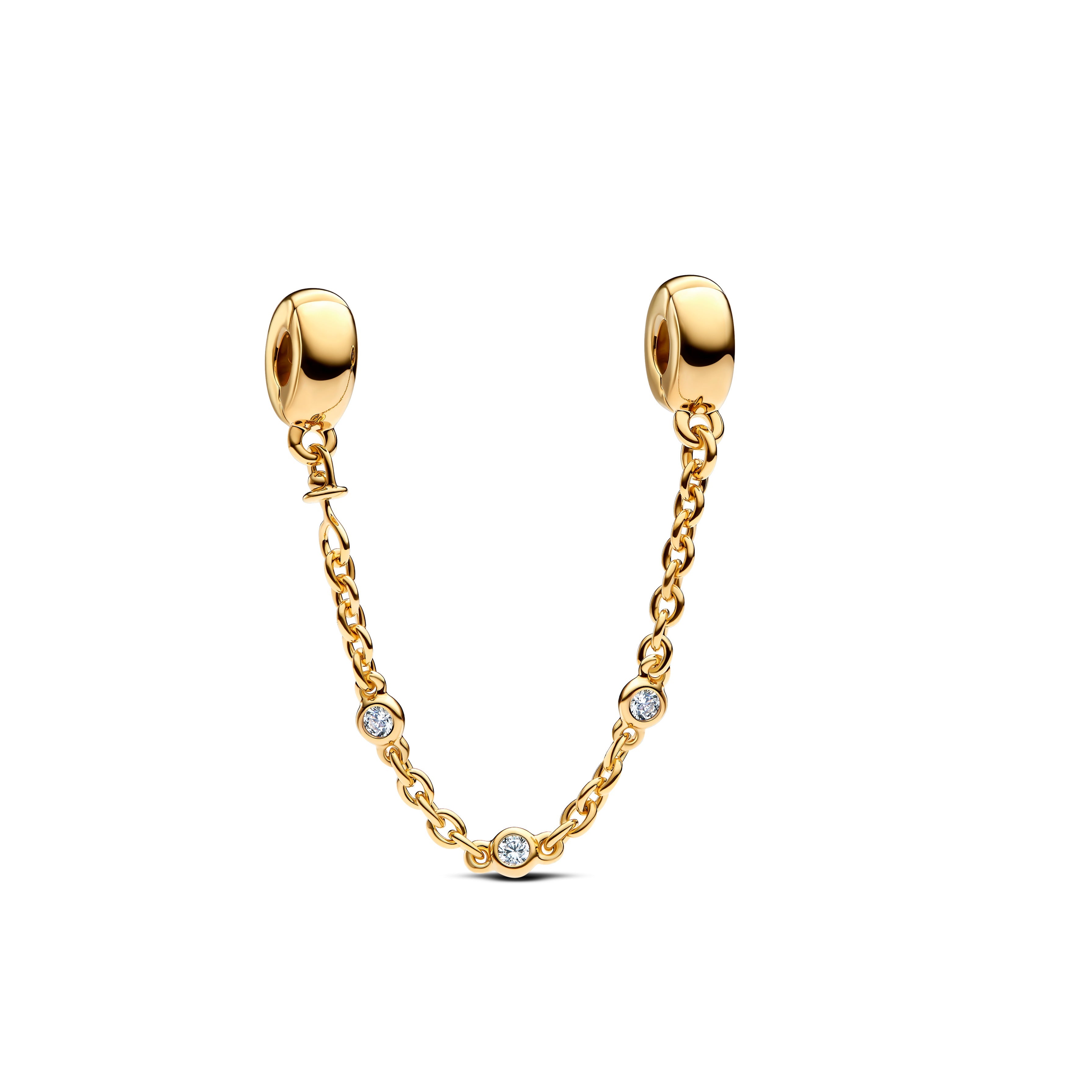 PANDORA Triple Clear Stone Safety Chain 14K Gold Plated Unique Metal Blend Charms Bracelet Charm Jewelry Gift