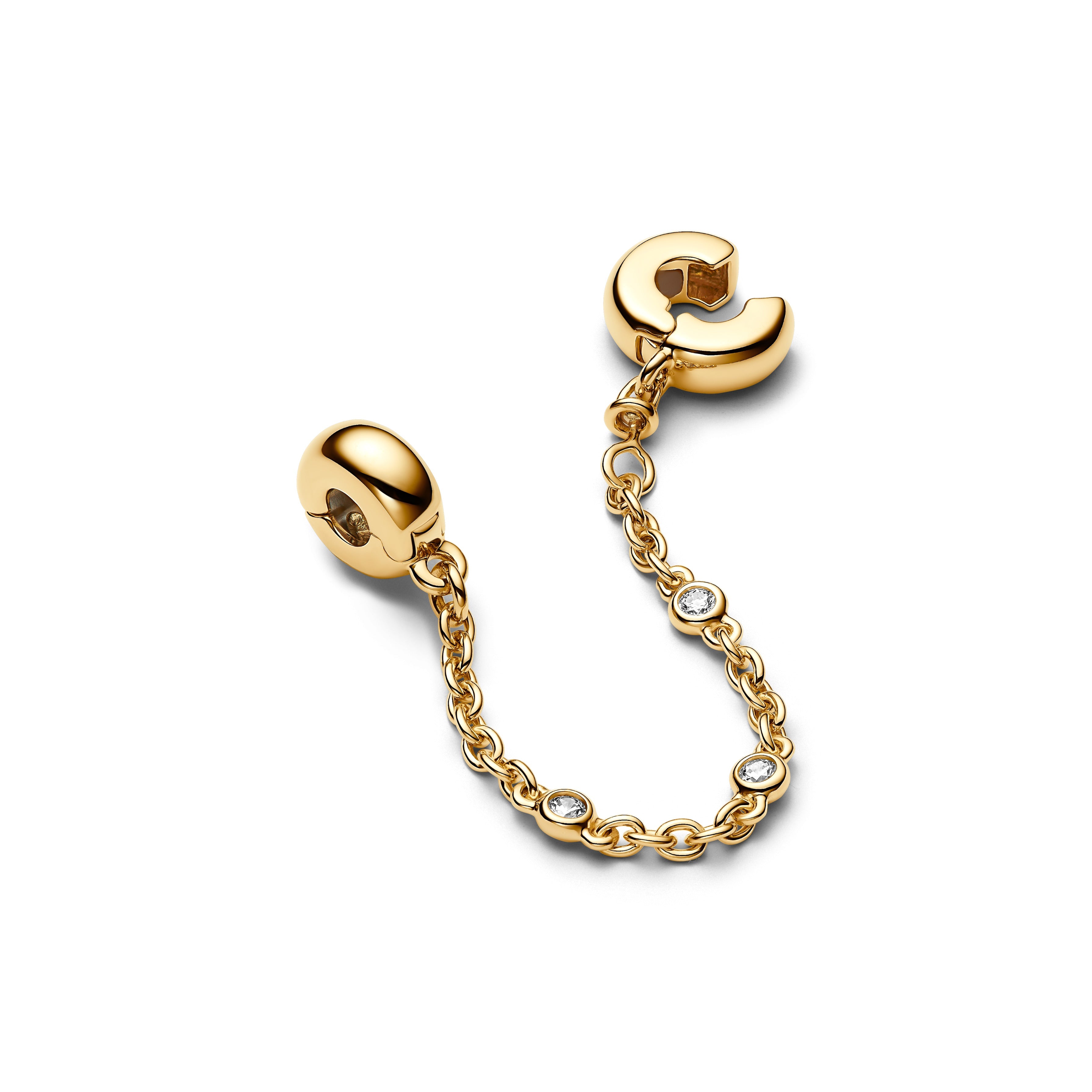 PANDORA Triple Clear Stone Safety Chain 14K Gold Plated Unique Metal Blend Charms Bracelet Charm Jewelry Gift