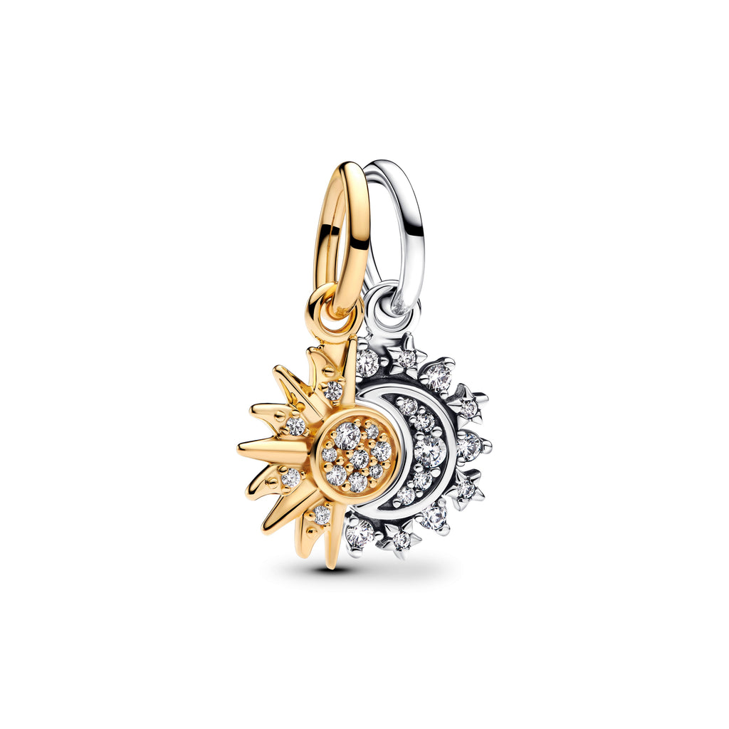 PANDORA Splittable Sun And Moon Dangle Charm 14K Gold Plated Unique Metal Blend Colour And Sparkle Charms Bracelet Charm Jewelry Gift