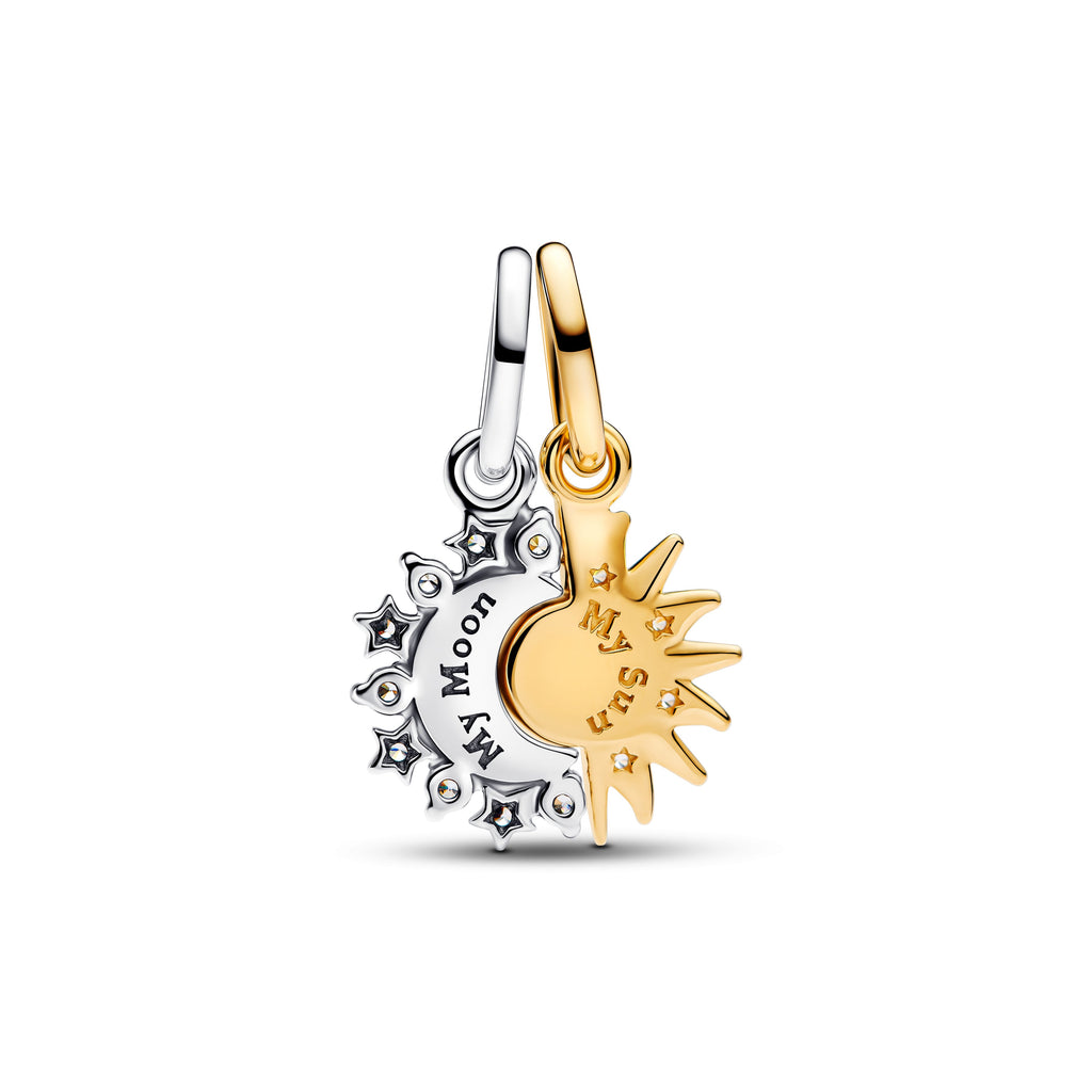 PANDORA Splittable Sun And Moon Dangle Charm 14K Gold Plated Unique Metal Blend Colour And Sparkle Charms Bracelet Charm Jewelry Gift