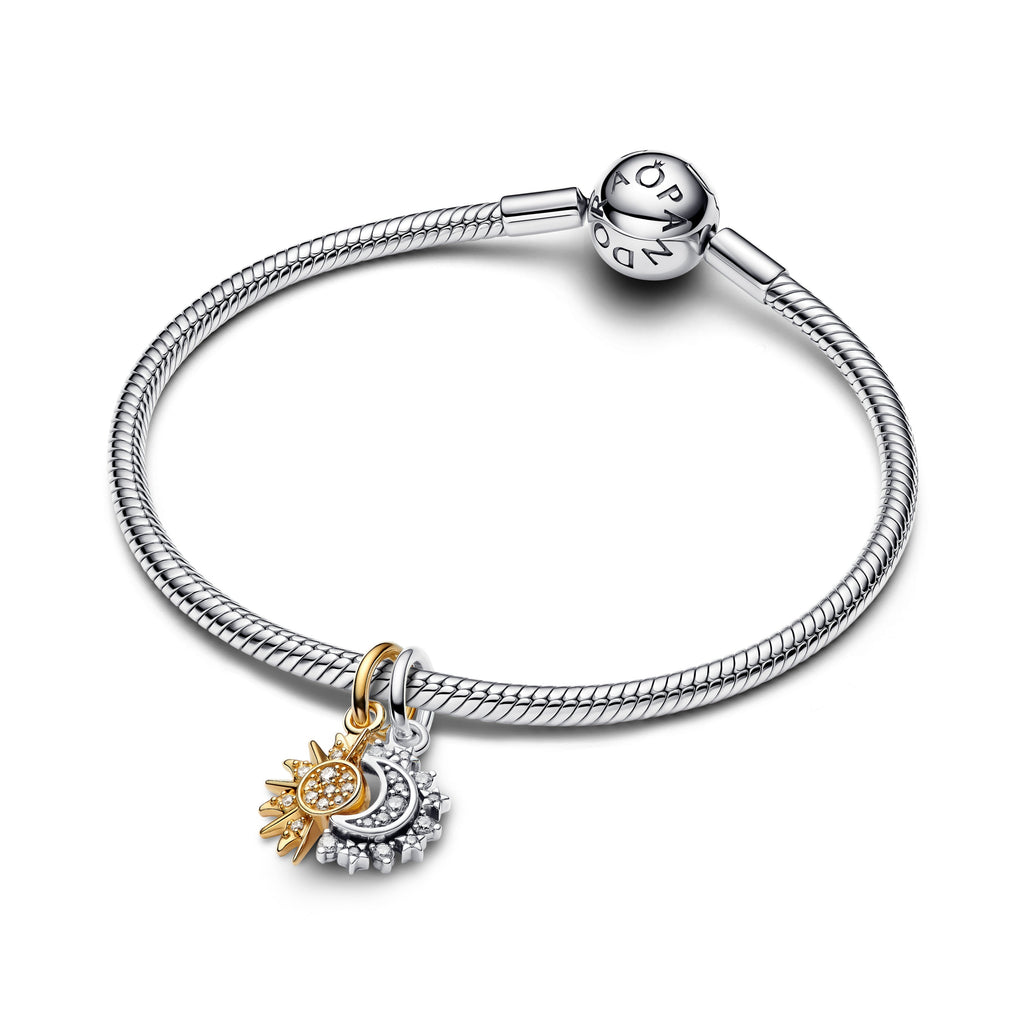 PANDORA Splittable Sun And Moon Dangle Charm 14K Gold Plated Unique Metal Blend Colour And Sparkle Charms Bracelet Charm Jewelry Gift