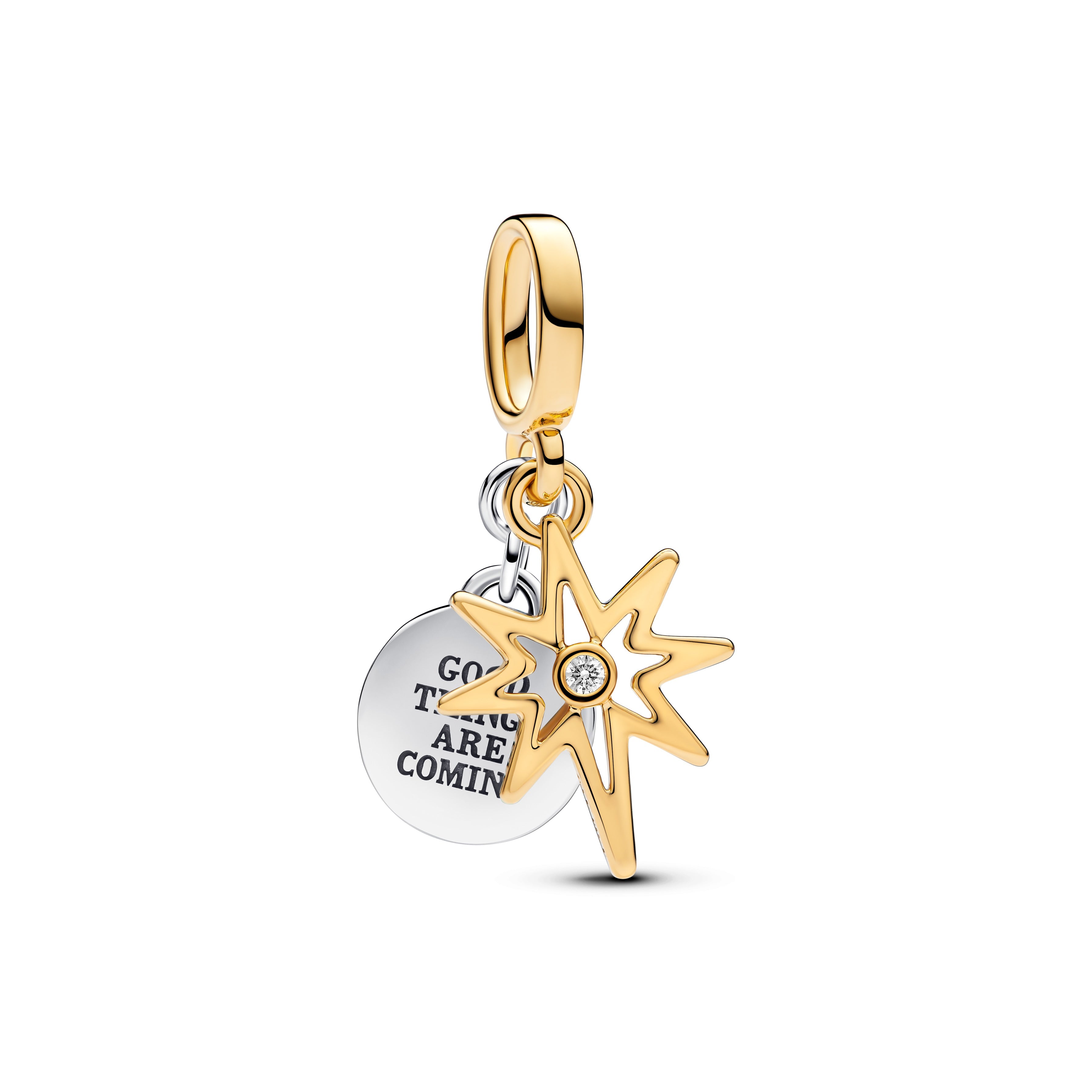 PANDORA Engravable North Star Lab-grown Diamond Dangle Charm 14K Gold Plated Unique Metal Blend Colour And Sparkle Charms Bracelet Charm Jewelry Gift