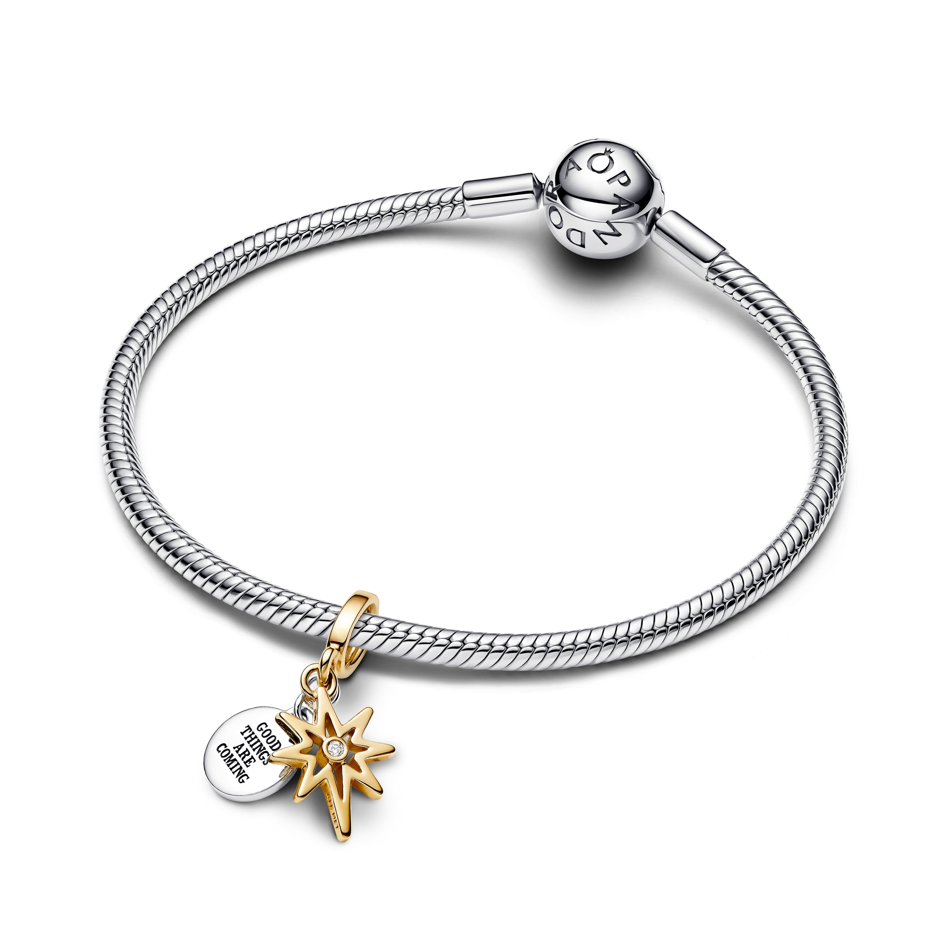 PANDORA Engravable North Star Lab-grown Diamond Dangle Charm 14K Gold Plated Unique Metal Blend Colour And Sparkle Charms Bracelet Charm Jewelry Gift