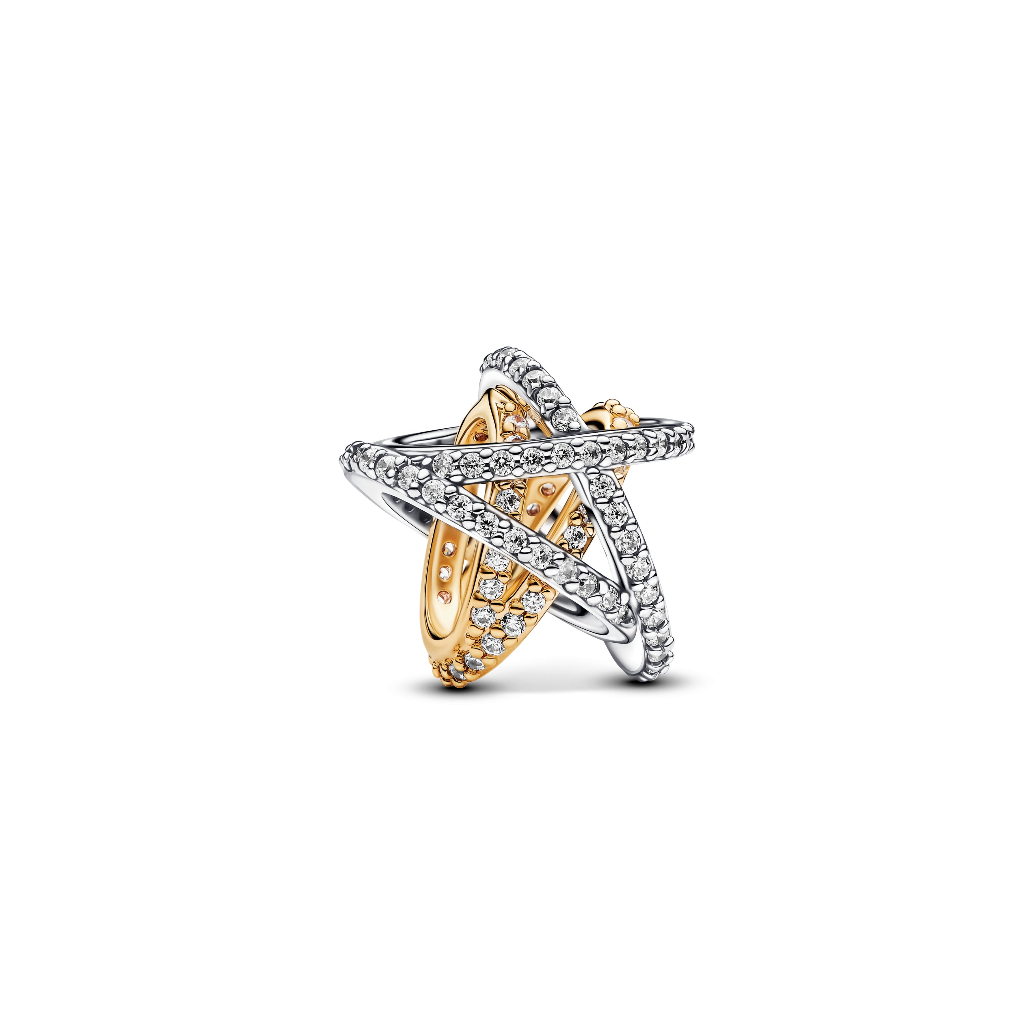 PANDORA Sparkling Crossover Star Charm 14K Gold Plated Unique Metal Blend Colour And Sparkle Charms Bracelet Charm Jewelry Gift