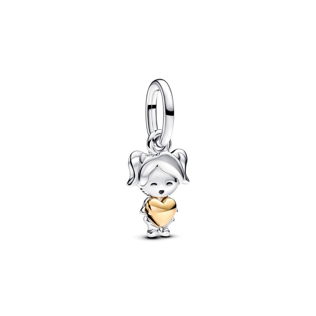 PANDORA Happy Girl Dangle Charm 14K Gold Plated Unique Metal Blend Family And Friends Charms Bracelet Charm Jewelry Gift