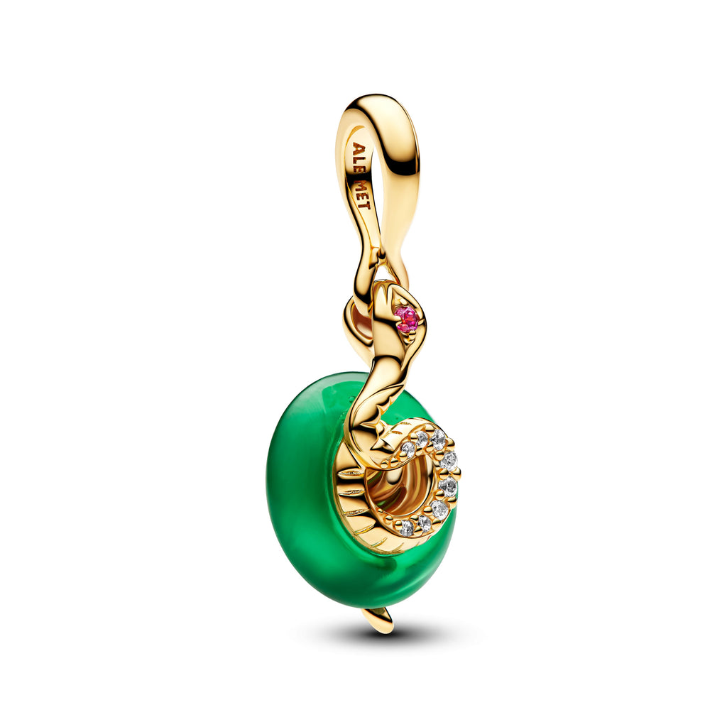PANDORA Snake Green Murano Glass Dangle Charm 14K Gold Plated Unique Metal Blend Animals Charms Bracelet Charm Jewelry Gift