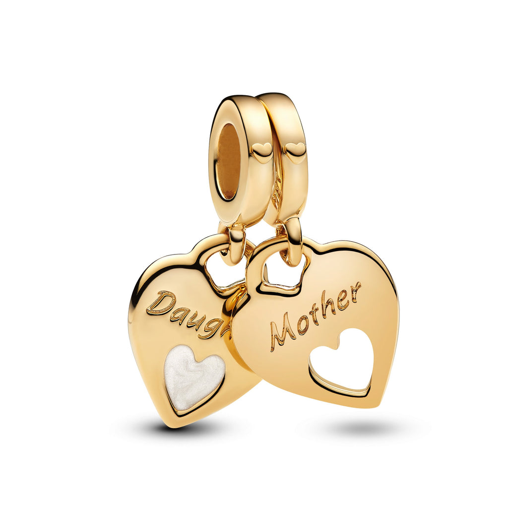 PANDORA Double Heart Split Dangle Charm 14K Gold Plated Unique Metal Blend Be Love Charms Bracelet Charm Jewelry Gift