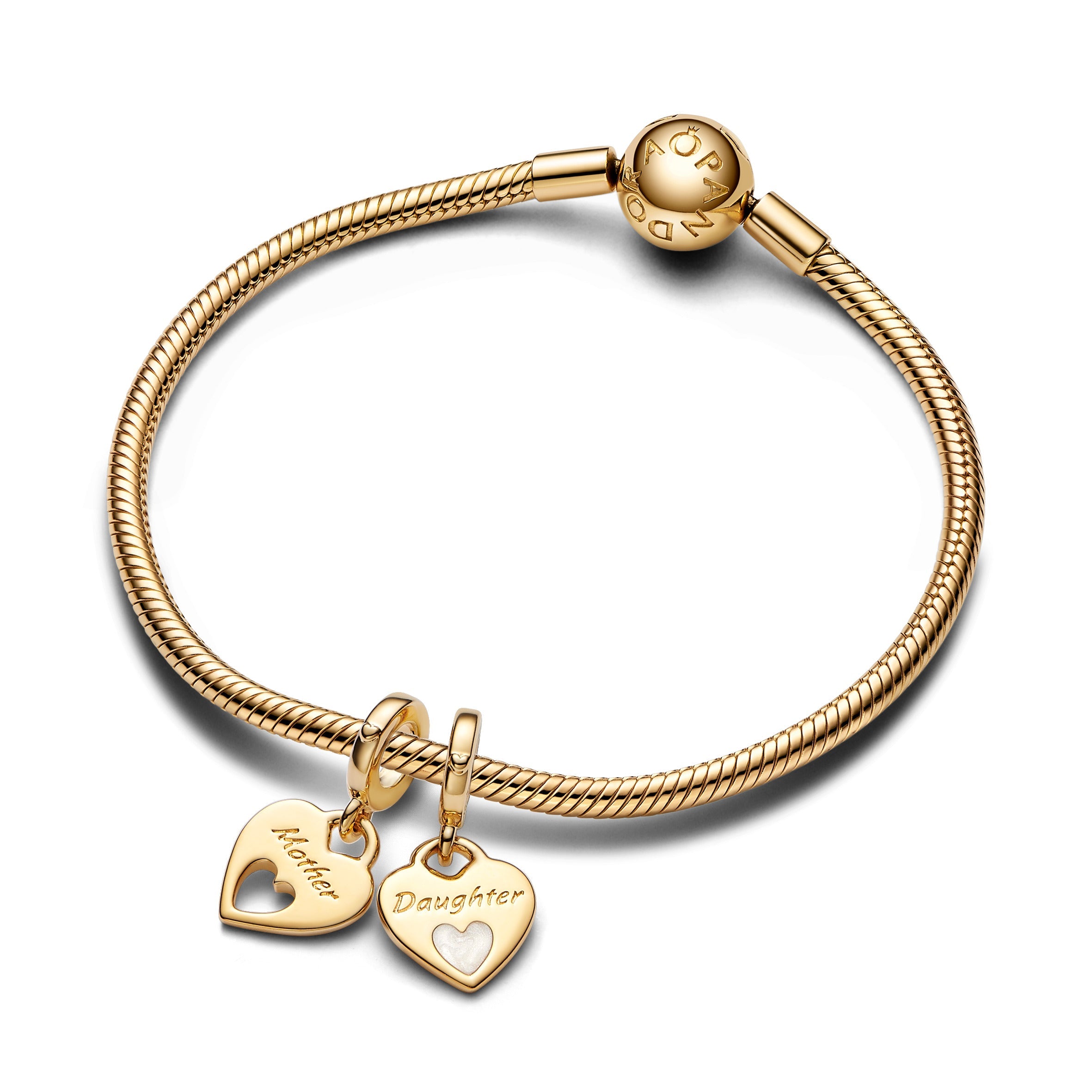 PANDORA Double Heart Split Dangle Charm 14K Gold Plated Unique Metal Blend Be Love Charms Bracelet Charm Jewelry Gift