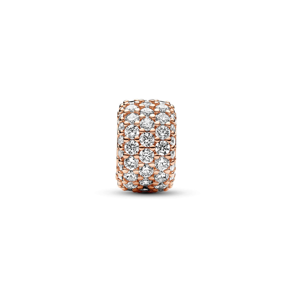 PANDORA Sparkling Pavé Triple-row Charm In 14K Rose Gold-Plated 14K Rose Gold Plated Unique Metal Blend Charms Bracelet Charm Jewelry Gift