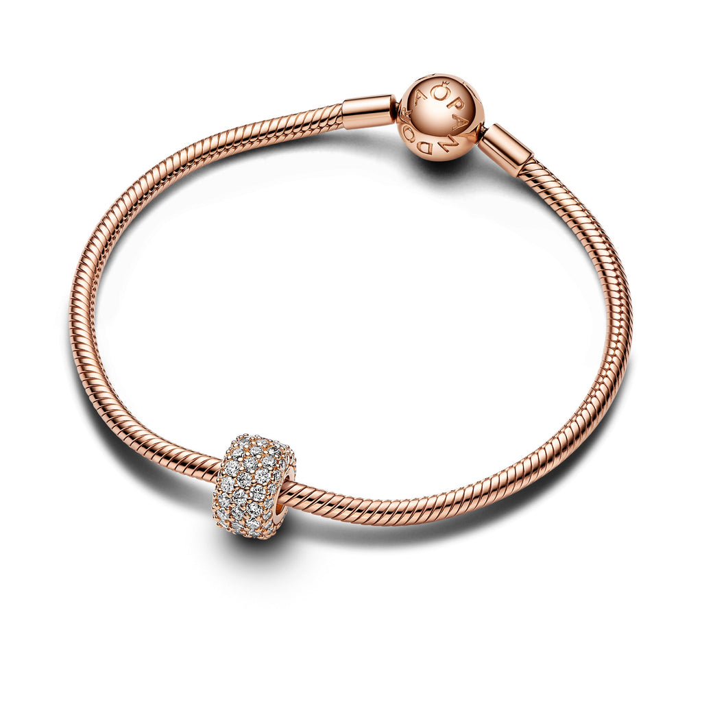 PANDORA Sparkling Pavé Triple-row Charm In 14K Rose Gold-Plated 14K Rose Gold Plated Unique Metal Blend Charms Bracelet Charm Jewelry Gift