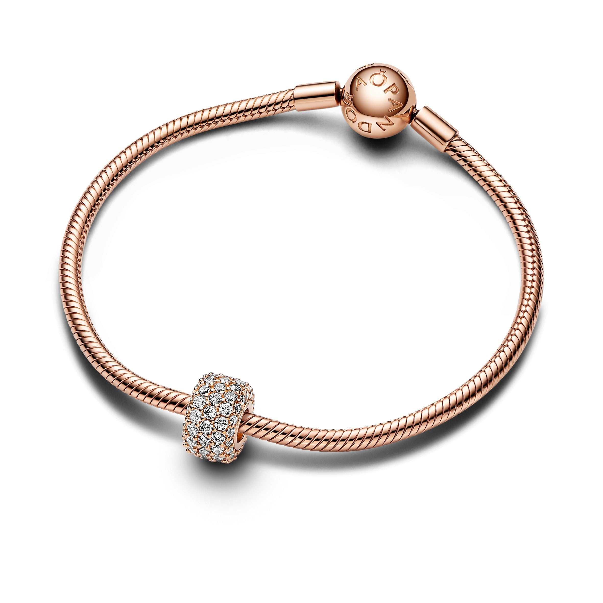 PANDORA Sparkling Pavé Triple-row Charm In 14K Rose Gold-Plated 14K Rose Gold Plated Unique Metal Blend Charms Bracelet Charm Jewelry Gift