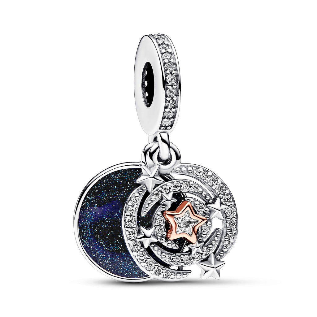 PANDORA Two-tone Shooting Star Double Dangle Charm 14K Rose Gold Plated Unique Metal Blend Charms Bracelet Charm Jewelry Gift