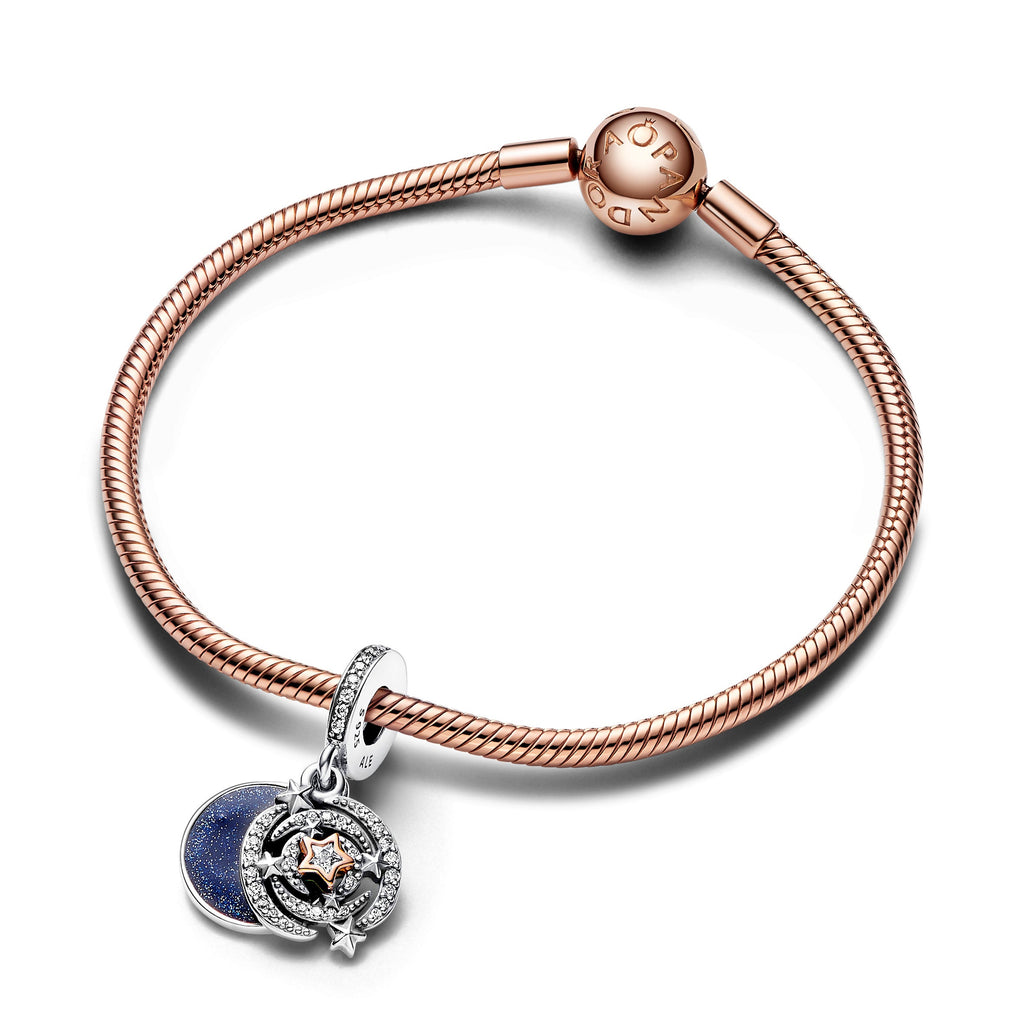 PANDORA Two-tone Shooting Star Double Dangle Charm 14K Rose Gold Plated Unique Metal Blend Charms Bracelet Charm Jewelry Gift