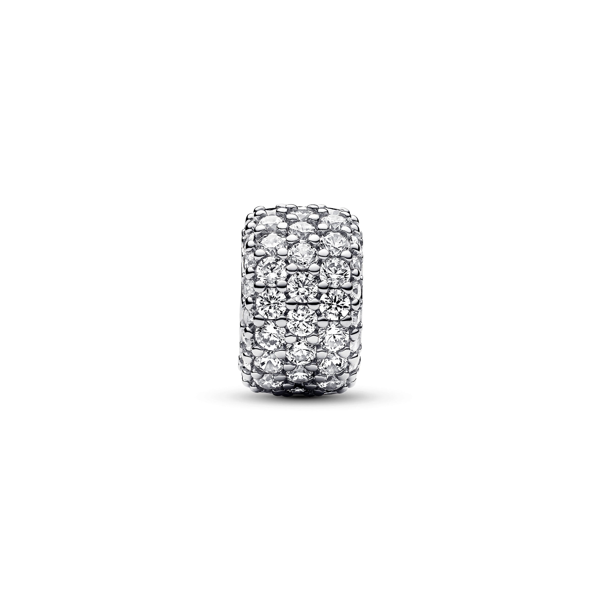 PANDORA Sparkling Pavé Triple-row Charm Cubic Zirconia Silver Charms Bracelet Charm Jewelry Gift