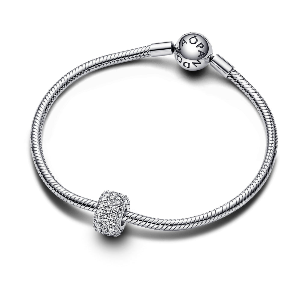 PANDORA Sparkling Pavé Triple-row Charm Cubic Zirconia Silver Charms Bracelet Charm Jewelry Gift