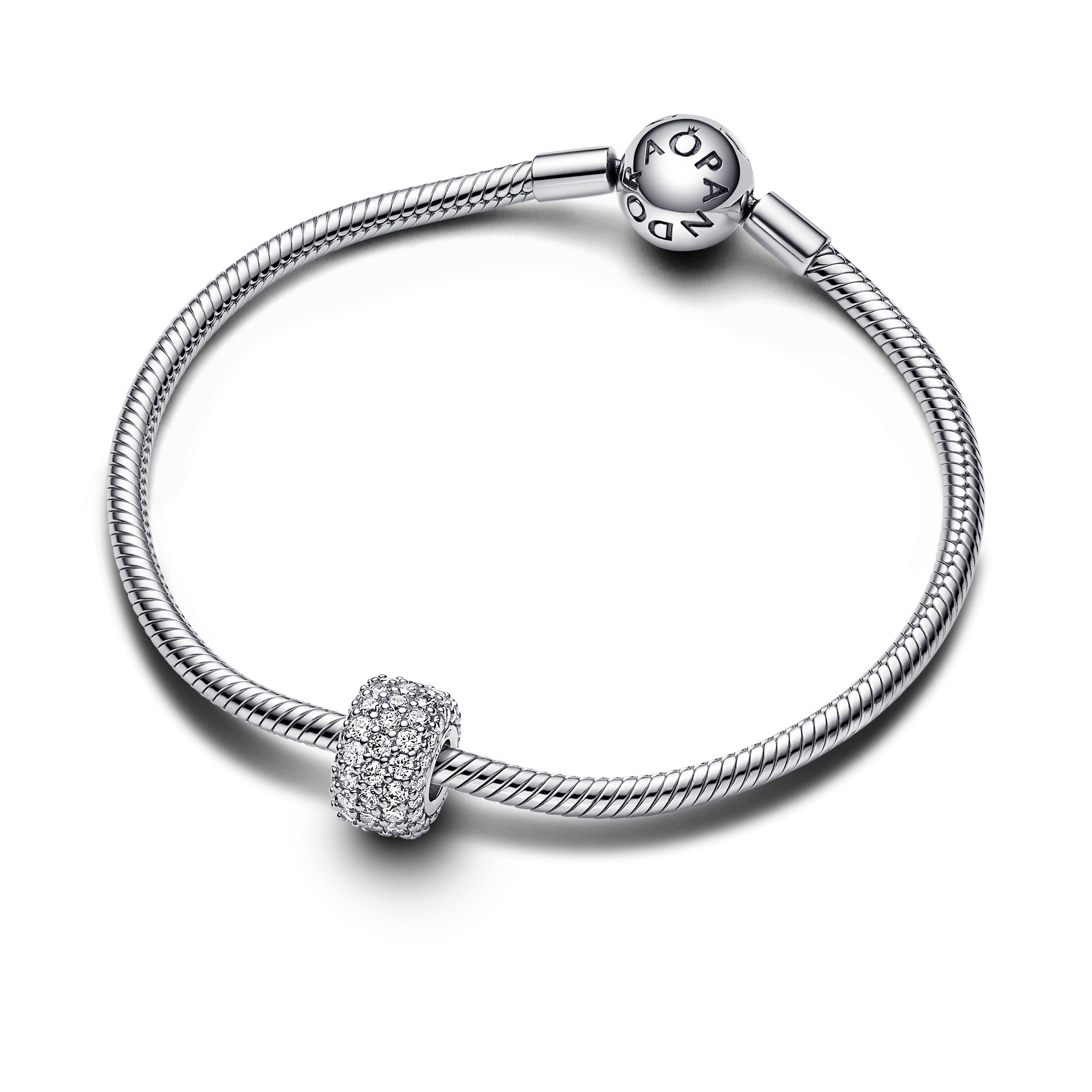 PANDORA Sparkling Pavé Triple-row Charm Cubic Zirconia Silver Charms Bracelet Charm Jewelry Gift