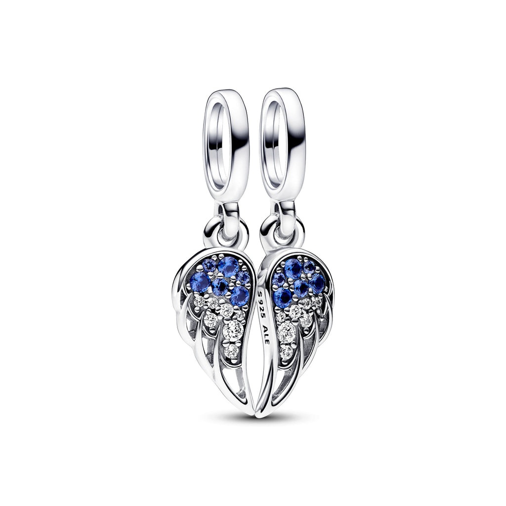 PANDORA Sparkling Splitable Angel Wings Dangle Charm Cubic Zirconia Blue Charms Bracelet Charm Jewelry Gift