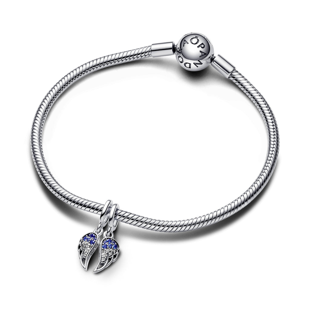 PANDORA Sparkling Splitable Angel Wings Dangle Charm Cubic Zirconia Blue Charms Bracelet Charm Jewelry Gift