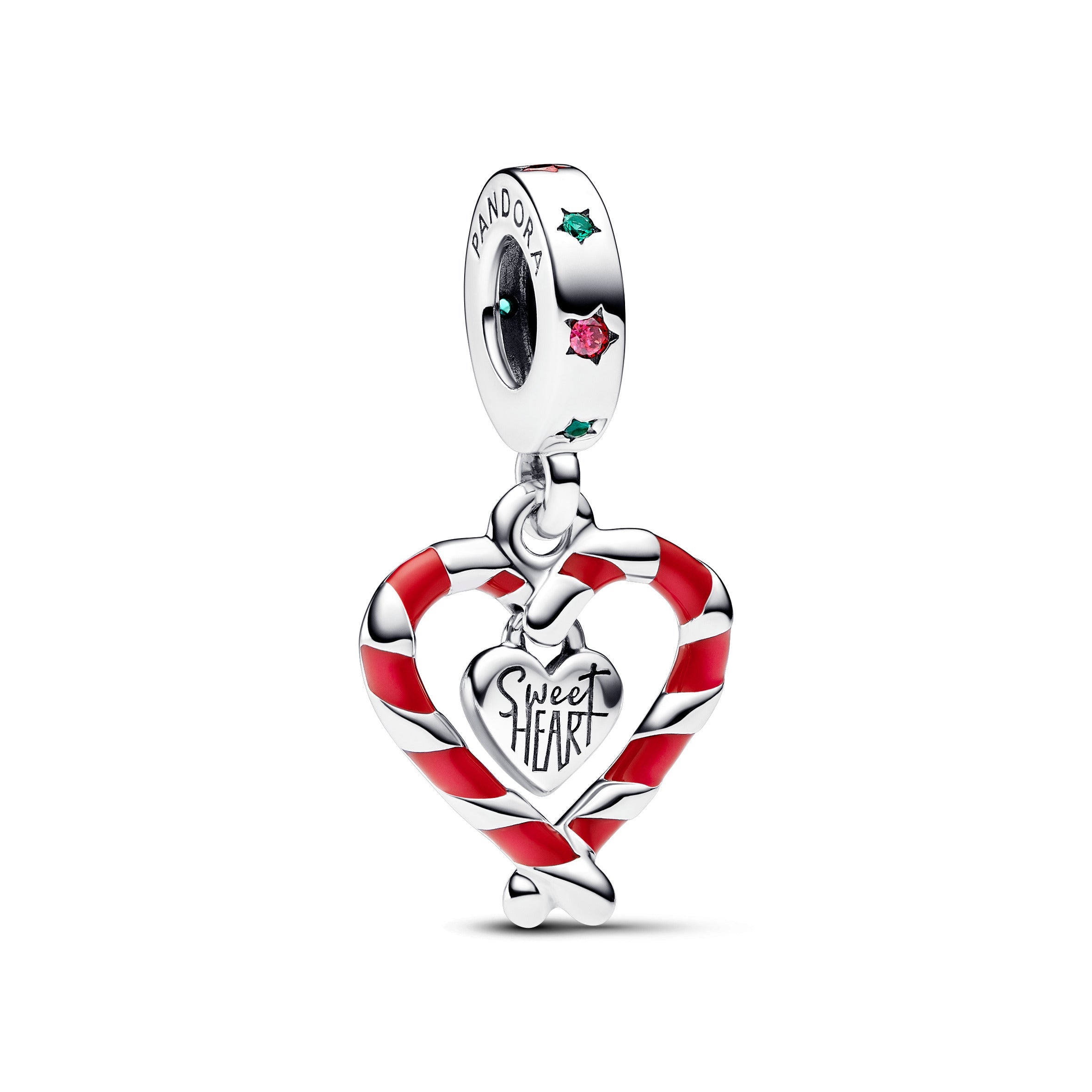 PANDORA Double Candy Cane Heart Christmas Dangle Charm Cubic Zirconia Red Charms Bracelet Charm Jewelry Gift