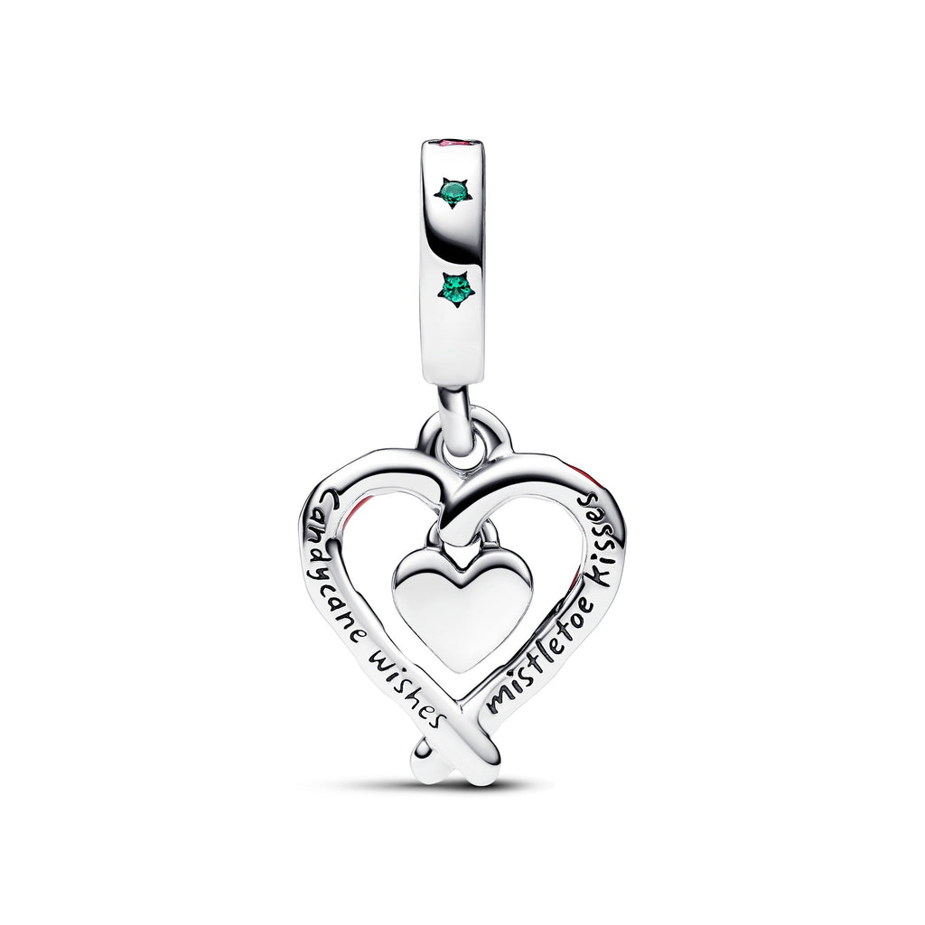 PANDORA Double Candy Cane Heart Christmas Dangle Charm Cubic Zirconia Red Charms Bracelet Charm Jewelry Gift