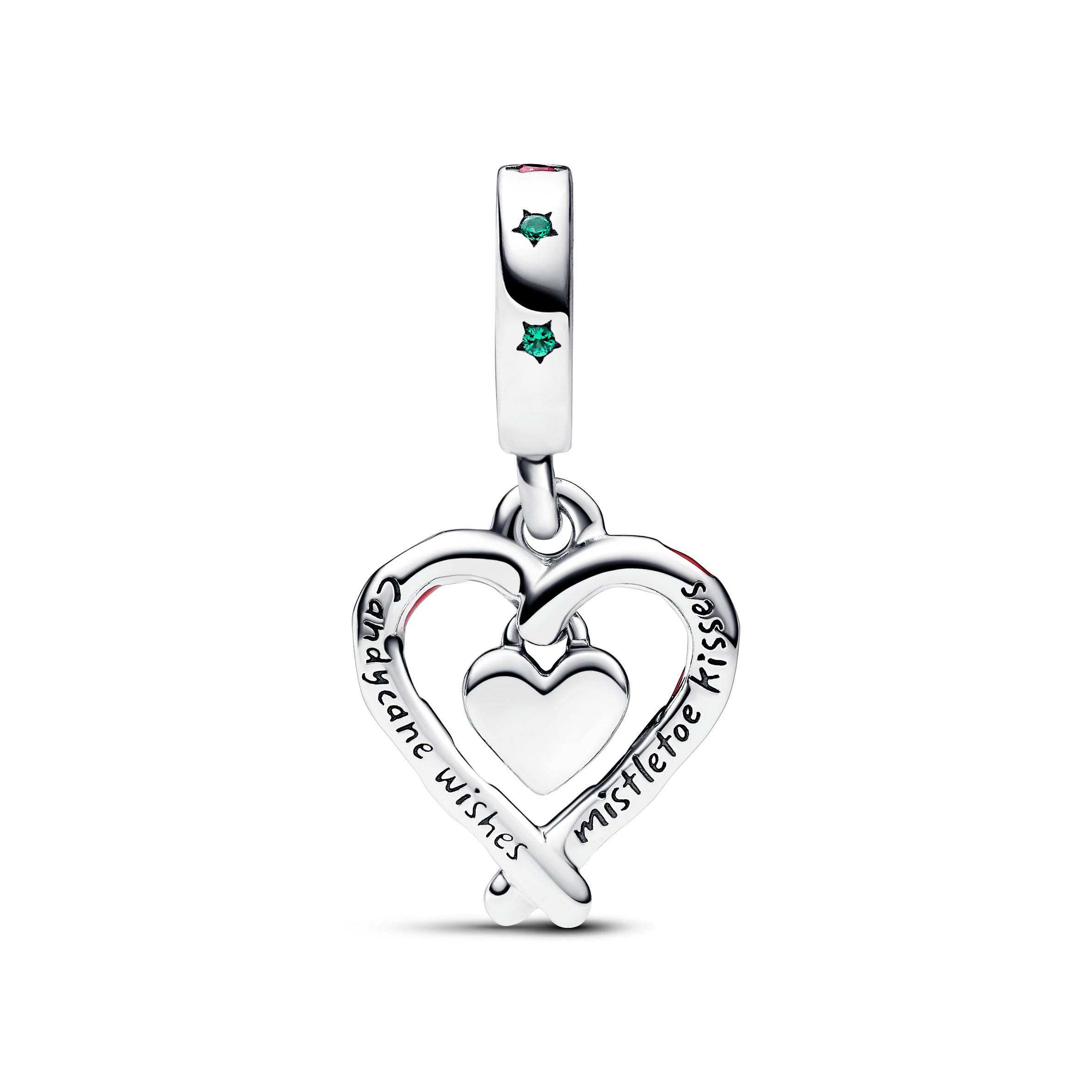 PANDORA Double Candy Cane Heart Christmas Dangle Charm Cubic Zirconia Red Charms Bracelet Charm Jewelry Gift