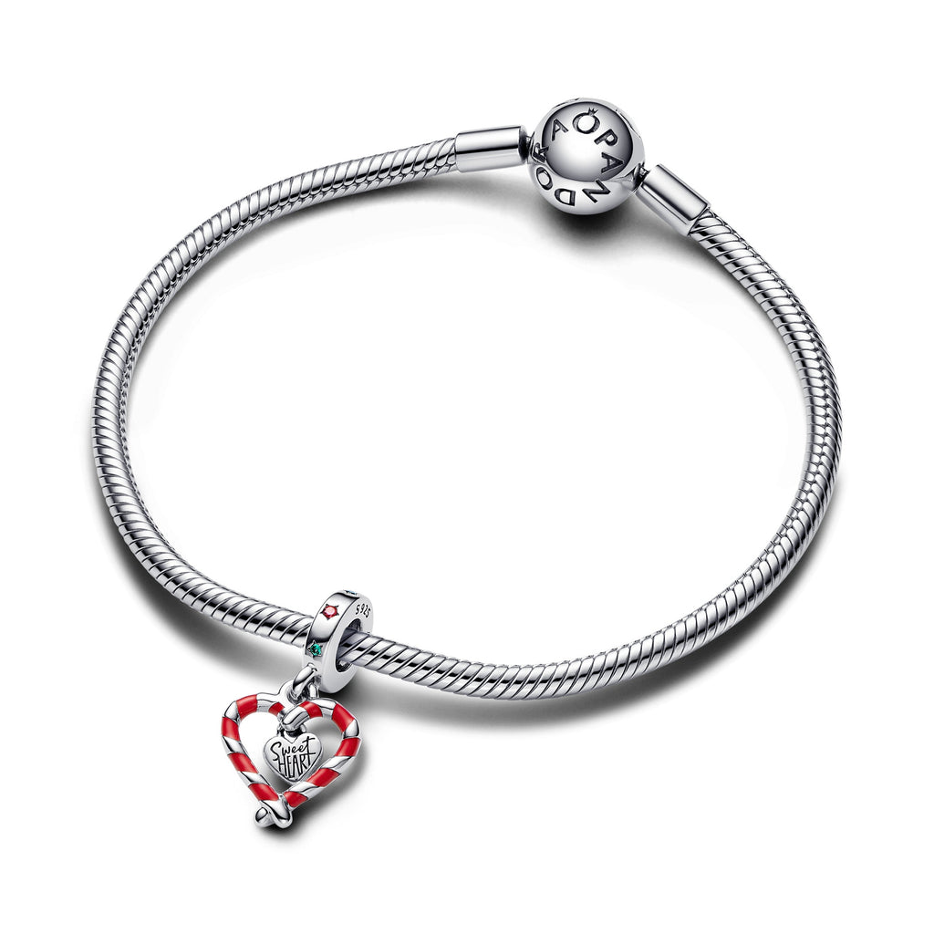 PANDORA Double Candy Cane Heart Christmas Dangle Charm Cubic Zirconia Red Charms Bracelet Charm Jewelry Gift