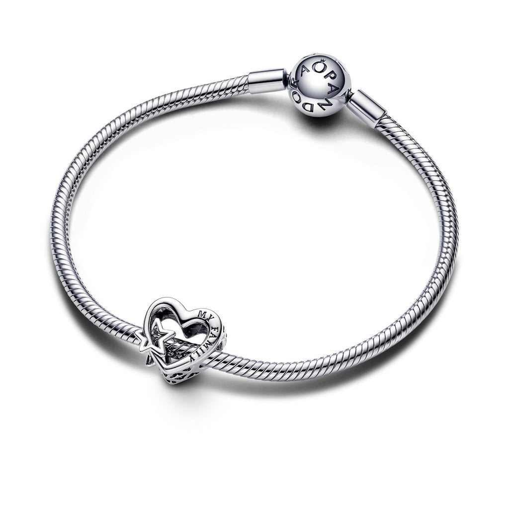 PANDORA Openwork Family Heart And Star Charm Sterling Silver Charms Bracelet Charm Jewelry Gift