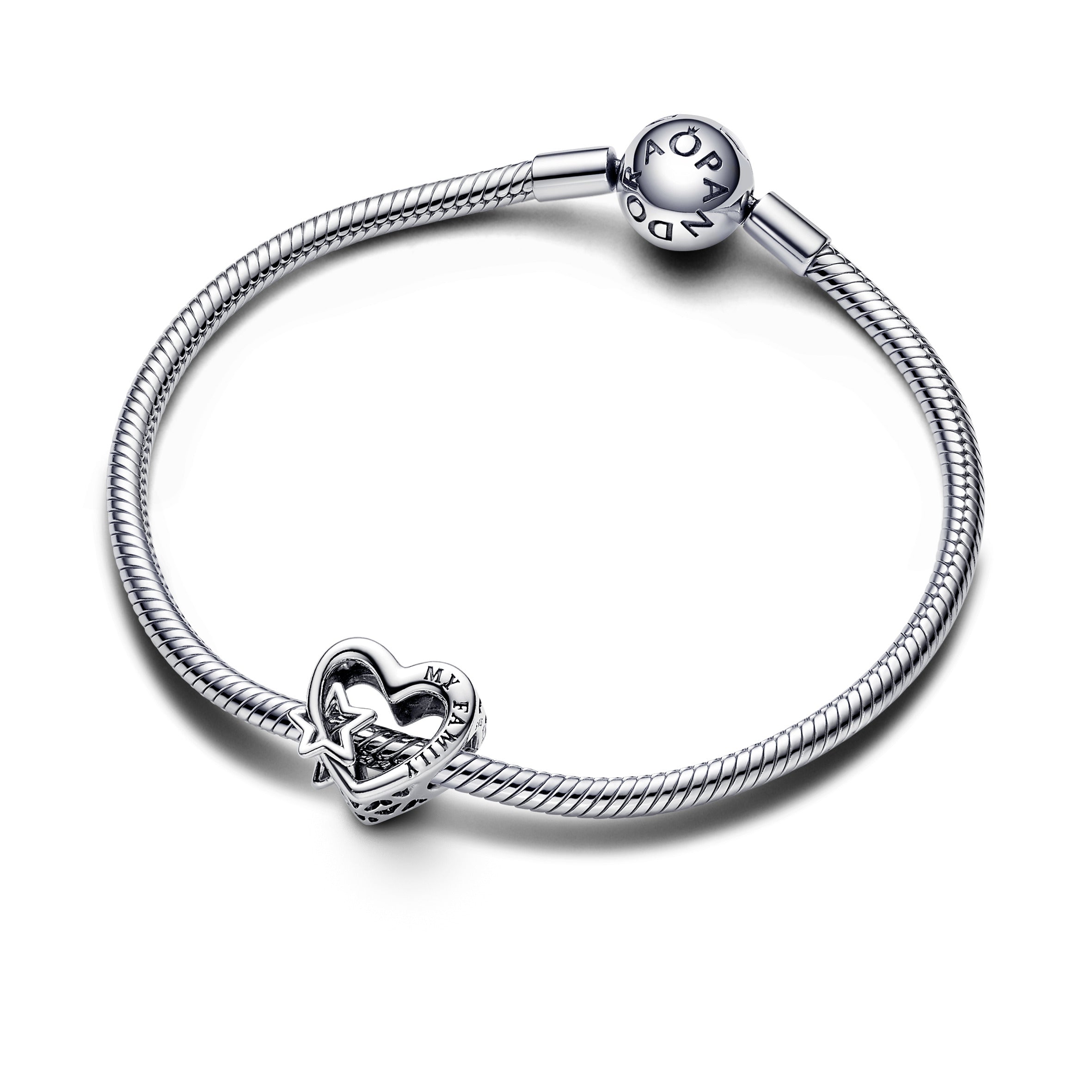 PANDORA Openwork Family Heart And Star Charm Sterling Silver Charms Bracelet Charm Jewelry Gift