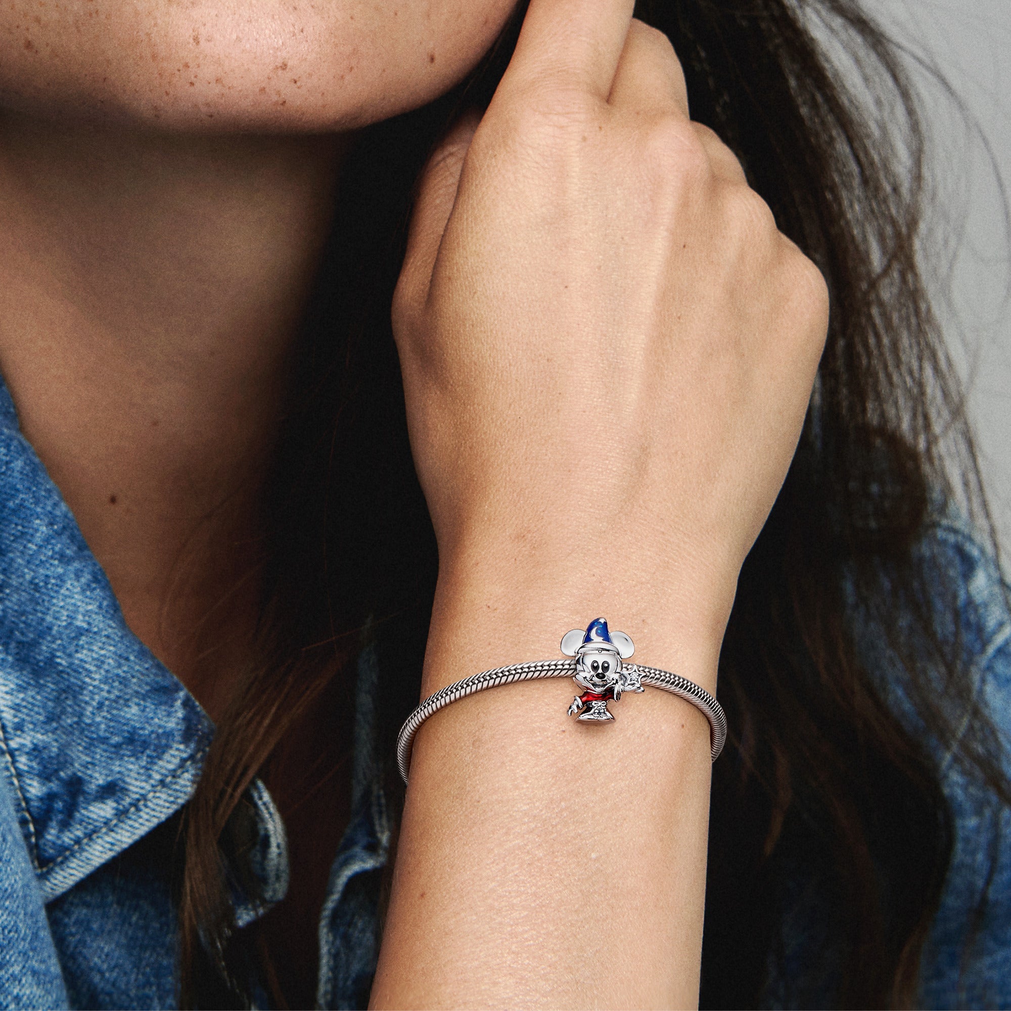 PANDORA Disney Sorcerer Apprentice Mickey Charm Cubic Zirconia Blue Charms Bracelet Charm Jewelry Gift