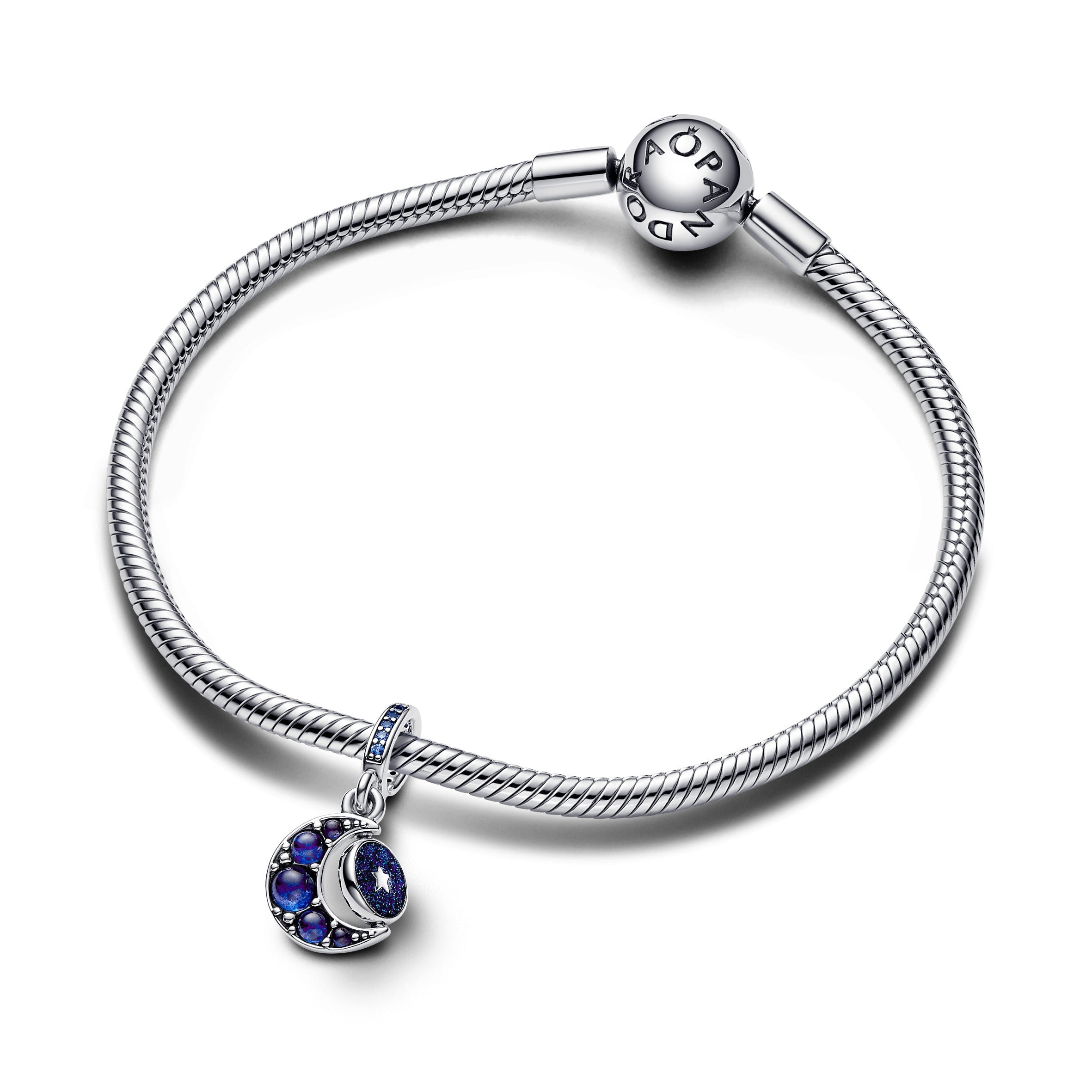 PANDORA Sparkling Moon Spinning Dangle Charm Cubic Zirconia Blue Charms Bracelet Charm Jewelry Gift