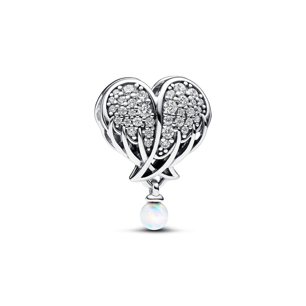 PANDORA Sparkling Angel Wings And Heart Charm Cubic Zirconia Silver Charms Bracelet Charm Jewelry Gift