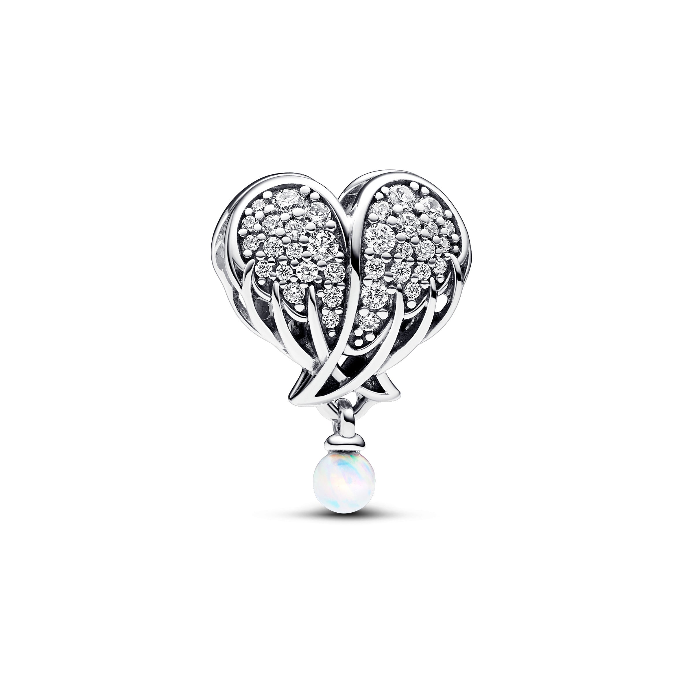 PANDORA Sparkling Angel Wings And Heart Charm Cubic Zirconia Silver Charms Bracelet Charm Jewelry Gift